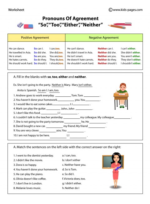 Pronouns Of Agreement Worksheet